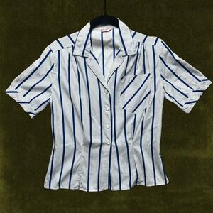 Vintage 60s Ship N' Shore Striped Nautical Button Up Blouse // Modern XS